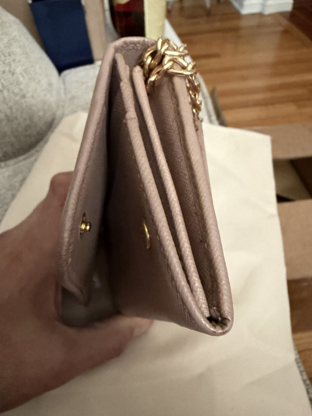 PRADA Nude Pink Nudish Saffiano Leather Logo Wallet W Chain Crossbody Bag