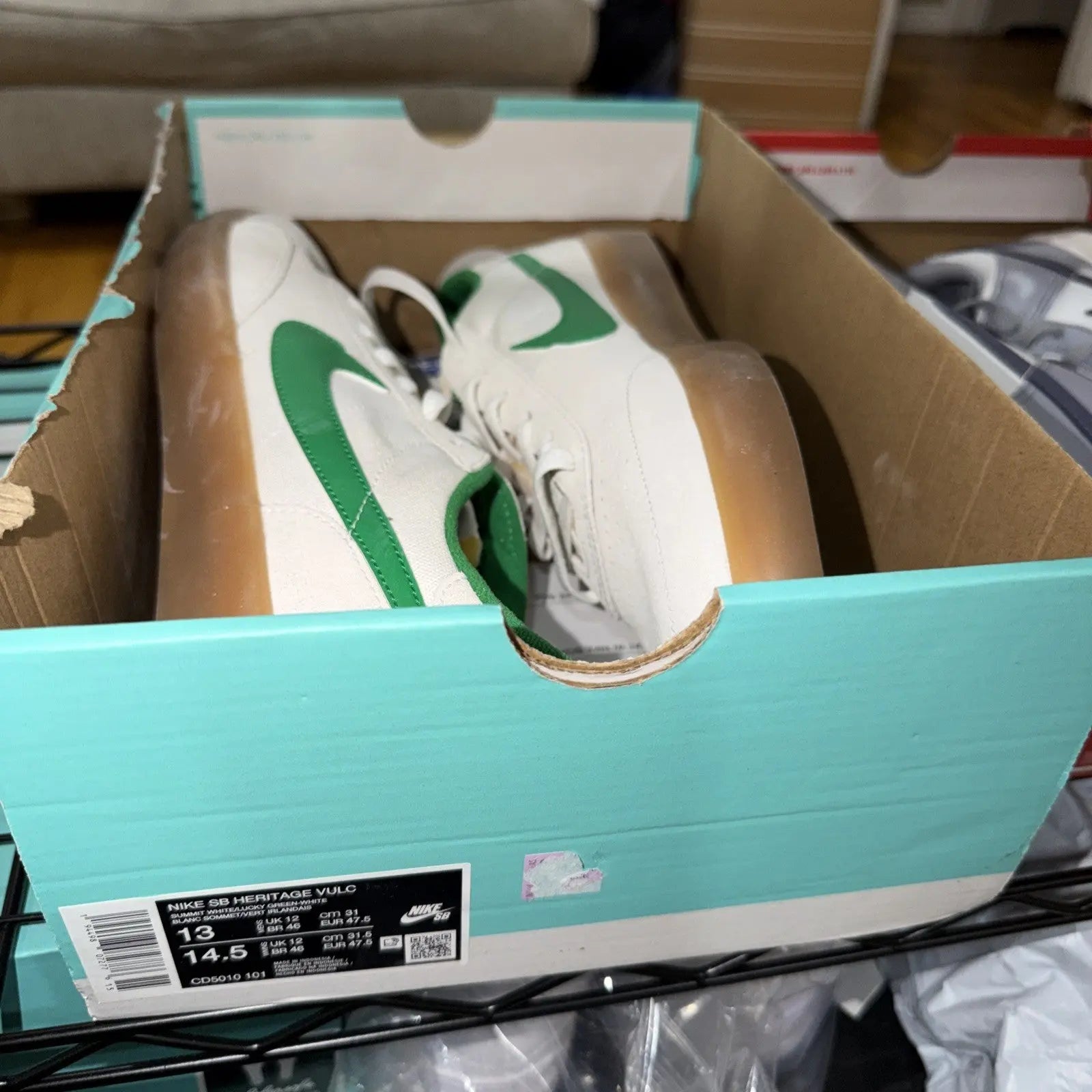 NIKE SB HERITAGE VULC_SUMMIT-WHITE/LUCKY-GREEN CD5010-101-SIZE 13