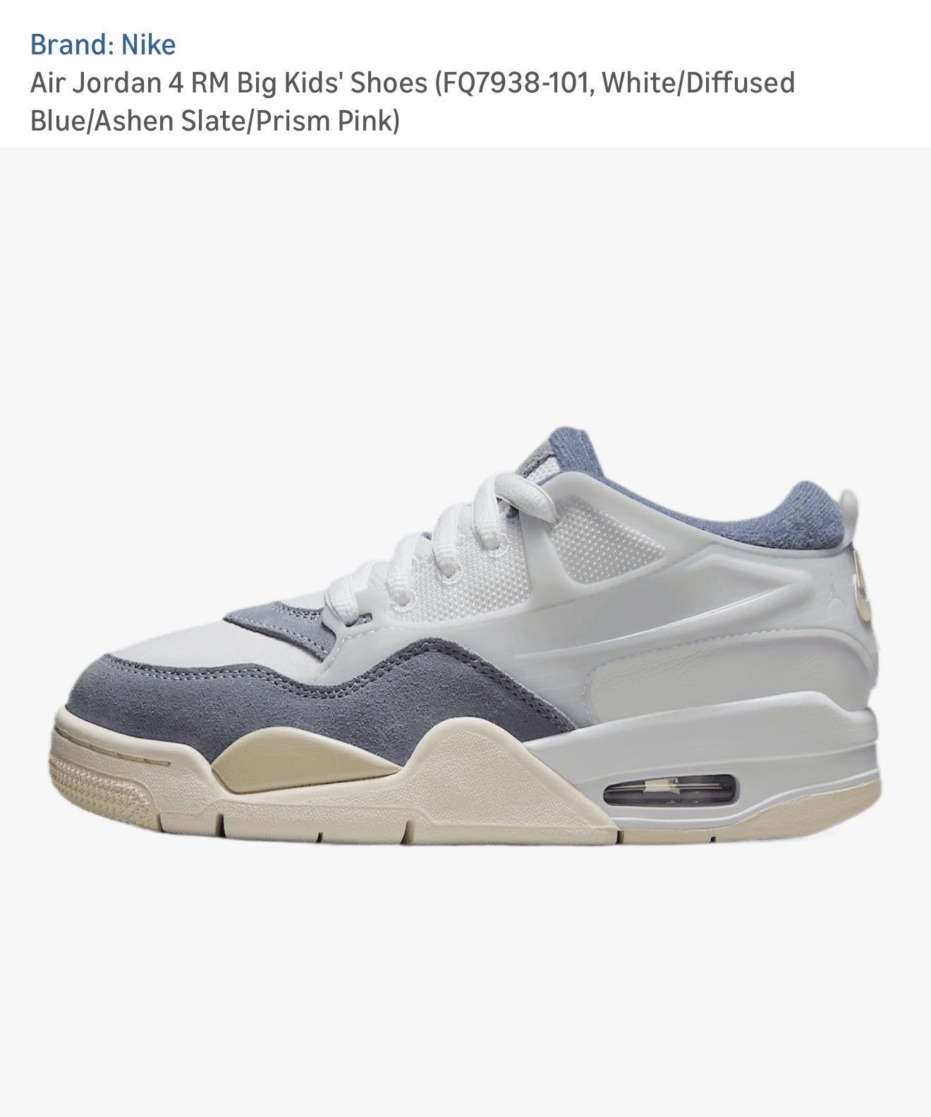 Air Jordan 4 RM Diffused Blue Ashen Slate Prism Pink  Size 7y / 8.5w FQ7938-101