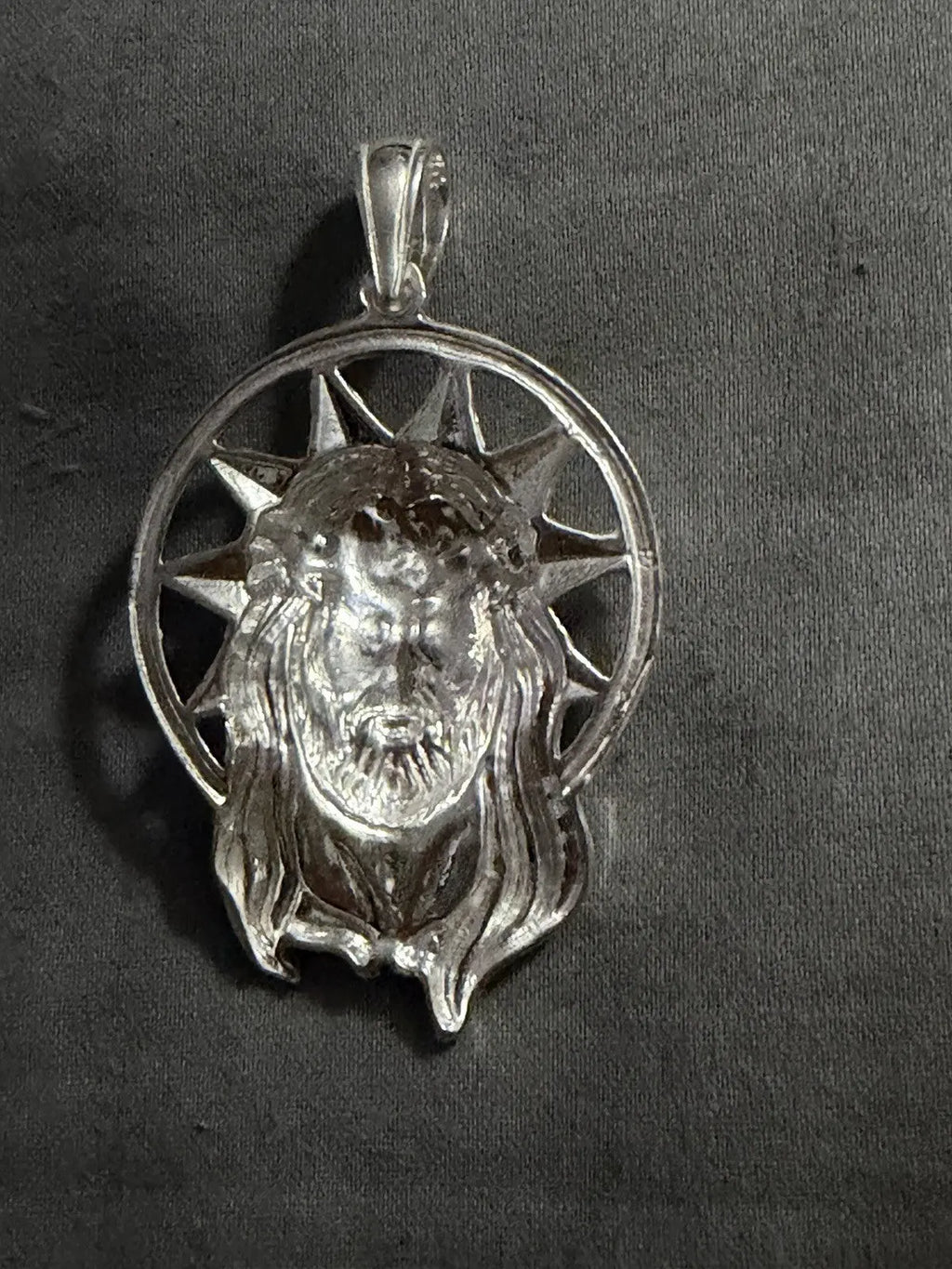 925 Sterling Silver Jesus Pendant Sunburst Halo CZ 2” Italy 12.67g New