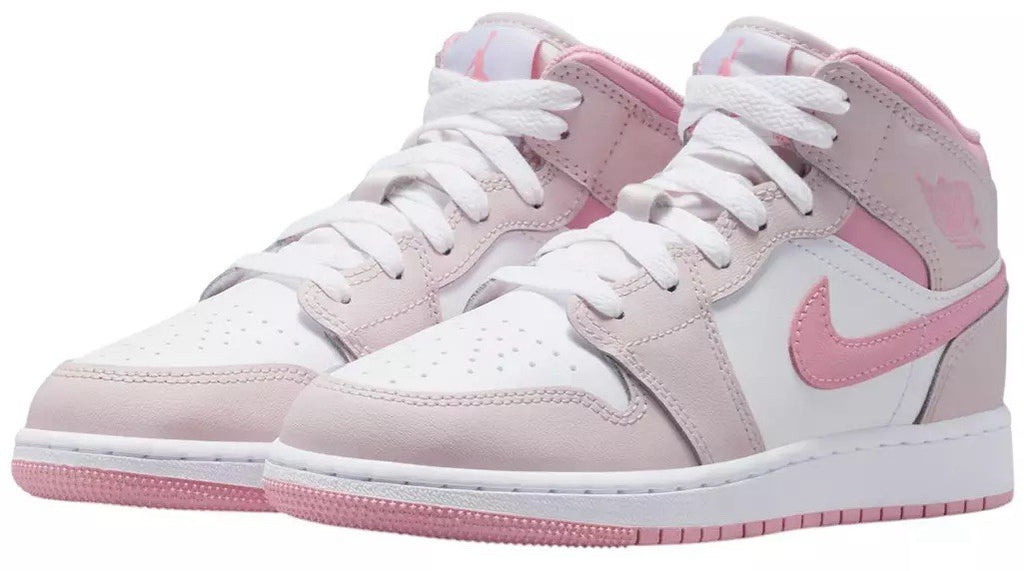 Nike Air Jordan 1 Mid SE Shoes Youth Size 7Y Pink White DQ8423-602 Basketball