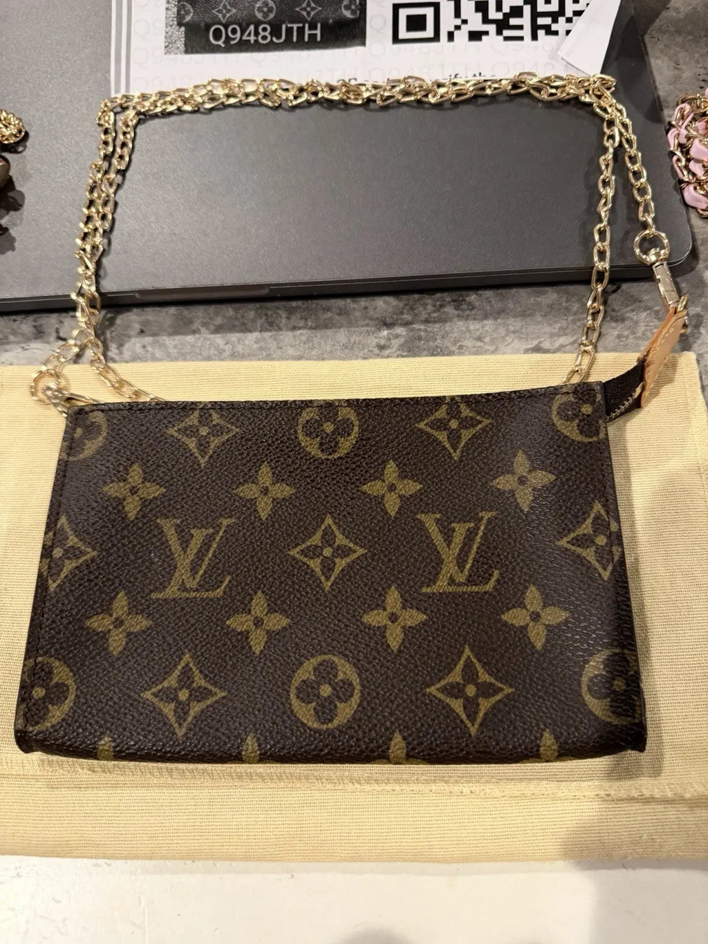 Louis Vuitton Monogram Petit Bucket Pouch With COA