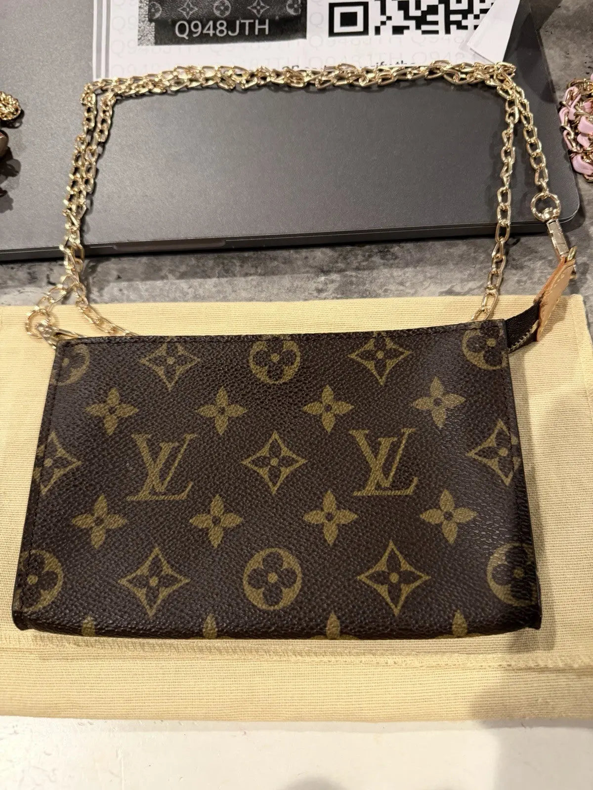 Louis Vuitton Monogram Petit Bucket Pouch With COA