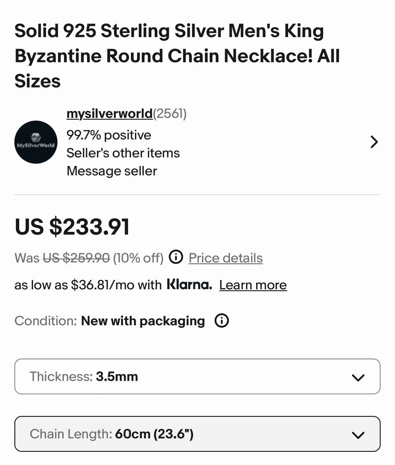 Premium Byzantine Chain Sterling Silver 23” 3.2mm 33 Grams