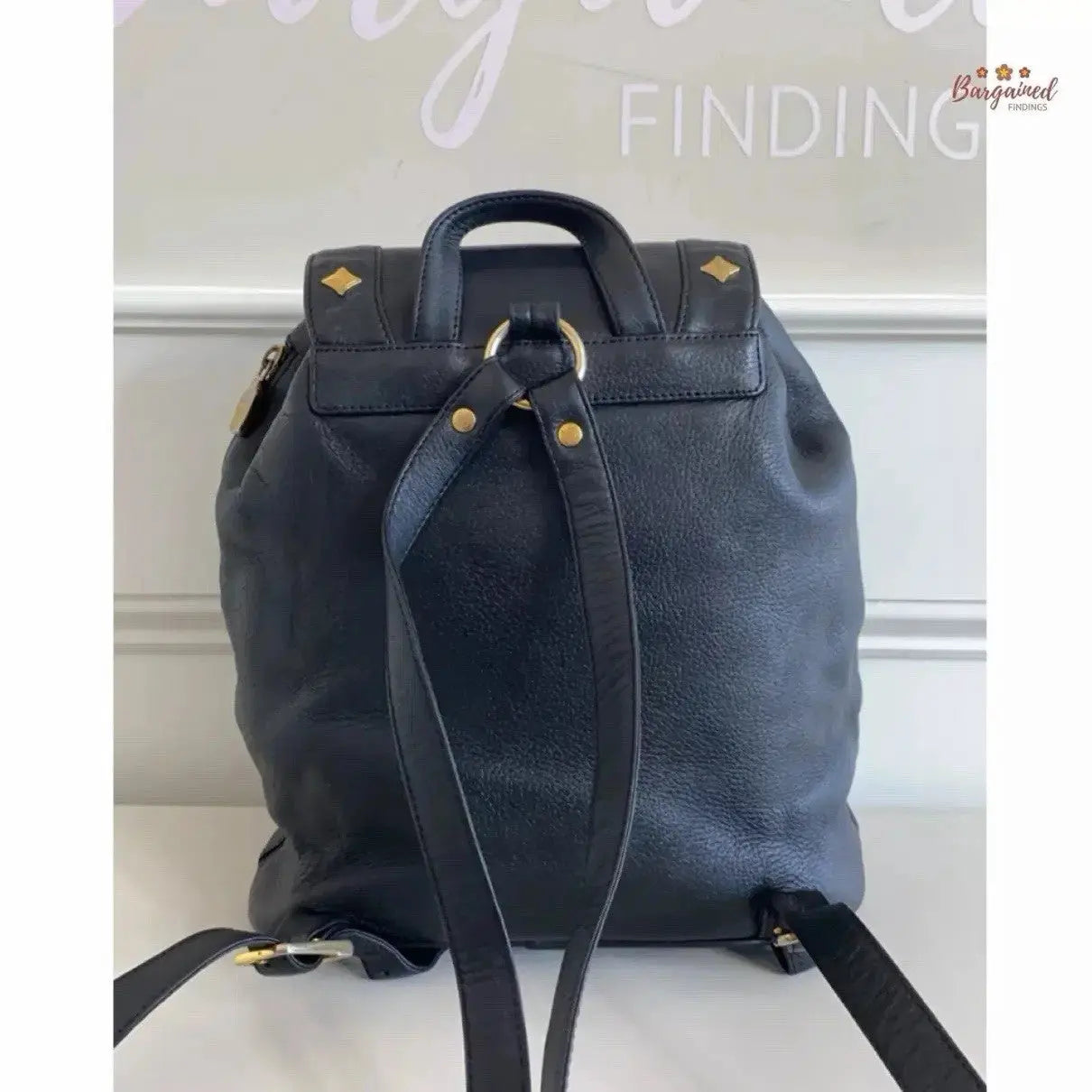 MCM Gold Hardware Backpack Purse Medium Black 100% Leather