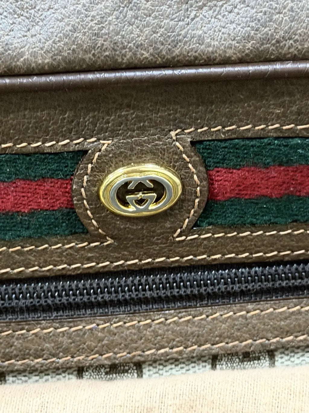 Gucci GG Supreme Gucci GG Web Shoulder Bag Brown Leather/PVC Excellent Condition