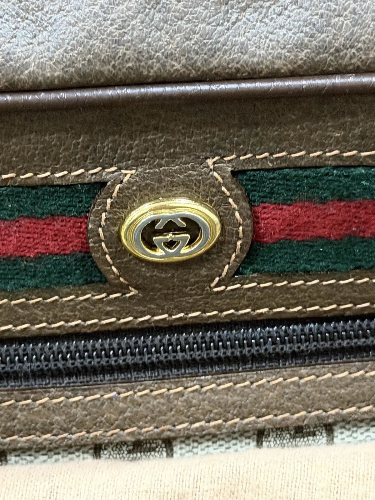 Gucci GG Supreme Gucci GG Web Shoulder Bag Brown Leather/PVC Excellent Condition