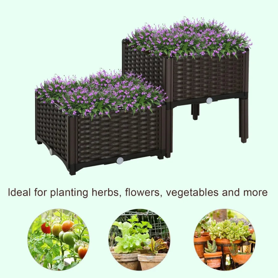 2-Piece Raised Garden Bed with Legs, Self-Watering Planter Box Raised Bed to Grow Flowers, Herbs & Vegetables, Brown