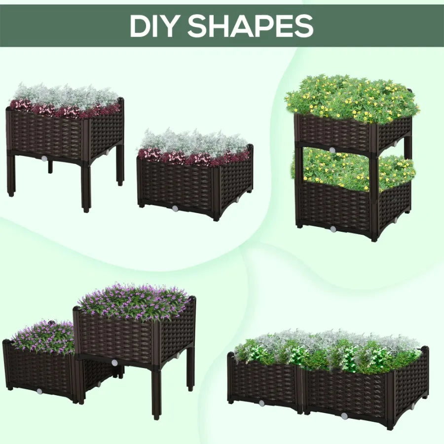 2-Piece Raised Garden Bed with Legs, Self-Watering Planter Box Raised Bed to Grow Flowers, Herbs & Vegetables, Brown