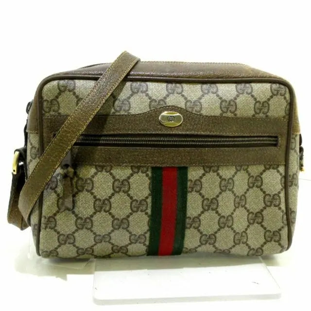 Gucci GG Supreme Gucci GG Web Shoulder Bag Brown Leather/PVC Excellent Condition
